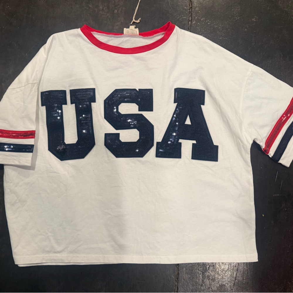 BiBi White and Red USA Crop Top